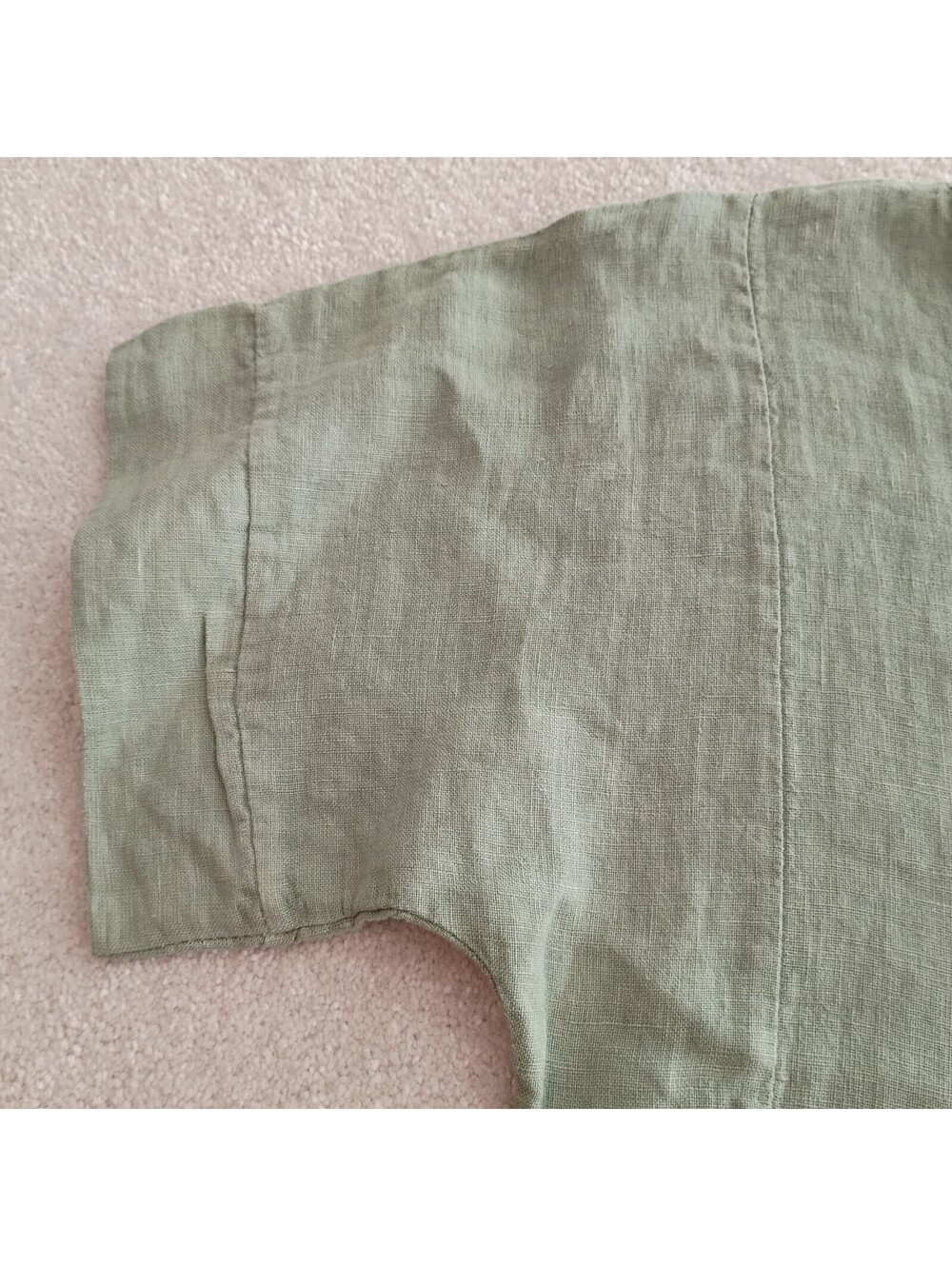 Francesca Bettini 100% Linen Top M Sage Green Short Sleeve Pocket Made in Italy - Picture 5 of 9